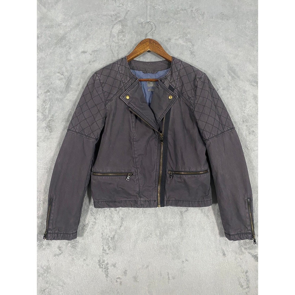 Gap Jacket Womens 12 Coal Gray Quilted Moto Biker Asymmetrical Zip Cotton
